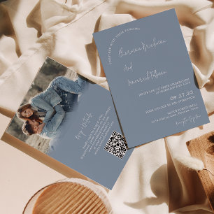 Convites Casamento de código QR RSVP de RSVP Azul Simples M