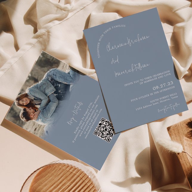 Convites Casamento de código QR RSVP de RSVP Azul Simples M (Criador carregado)