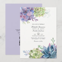 Convites Casamento de Código QR RSVP de Suculentes de Aquar