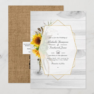 Convites Casamento de código QR RSVP do celeiro de girassói