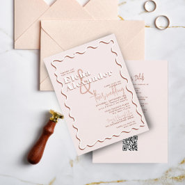 Convites Casamento de Código QR RSVP RSVP Rust Blush Wavy B