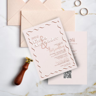 Convites Casamento de Código QR RSVP RSVP Rust Blush Wavy B