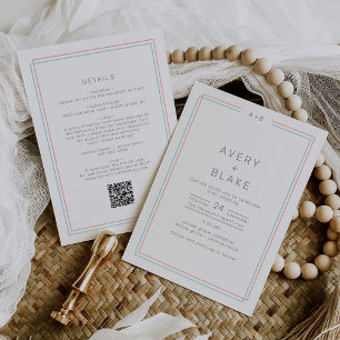 Convites Casamento de Código QR Simples de AVERY Coral e Te