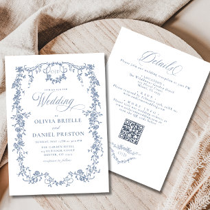 Convites Casamento de Código QR - Tudo em Azul com Dusty Fr