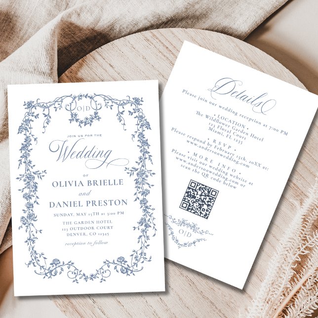 Convites Casamento de Código QR - Tudo em Azul com Dusty Fr (Criador carregado)