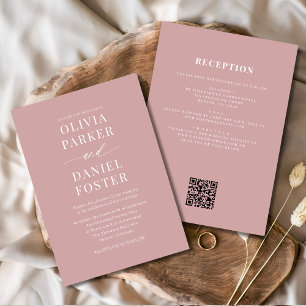 Convites Casamento de Código QR Tudo em Um Dusty Rosa Pink
