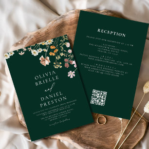 Convites Casamento de Código QR Tudo em um Emerald Green