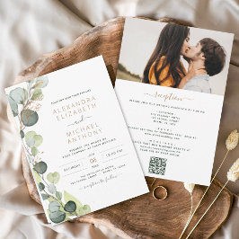 Convites Casamento de Código QR Tudo em Um Eucalyptus Green