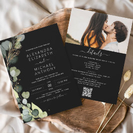 Convites Casamento de Código QR Tudo em Um Eucalyptus Green
