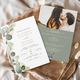 Convites Casamento de Código QR Tudo em Um Eucalyptus Green