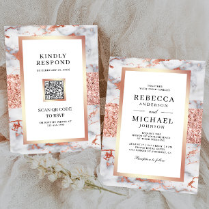 Convites Casamento de Código QR Tudo em Um Mármore Branco D