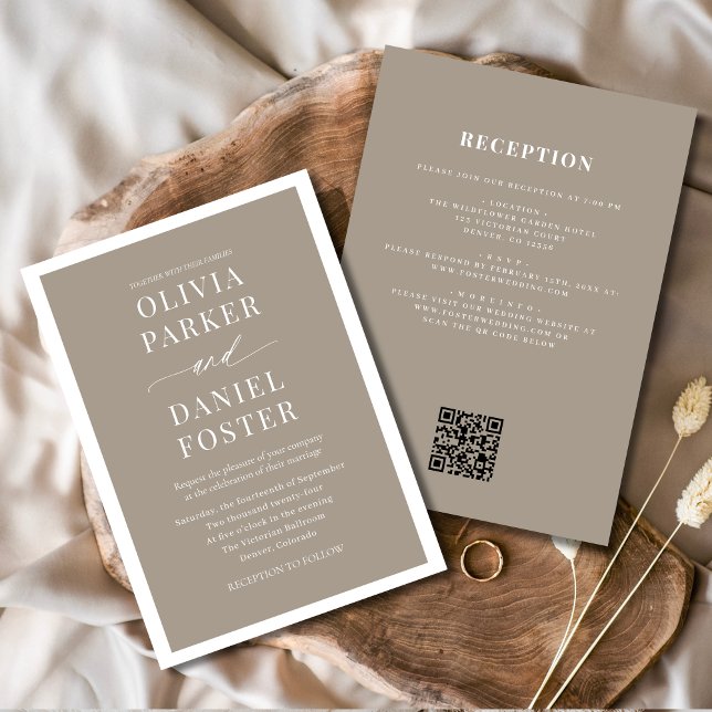 Convites Casamento de Código QR Tudo em Um Taupe Boho (Criador carregado)