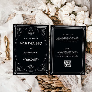 Convites Casamento de Código QR - Tudo em Um Único Preto De