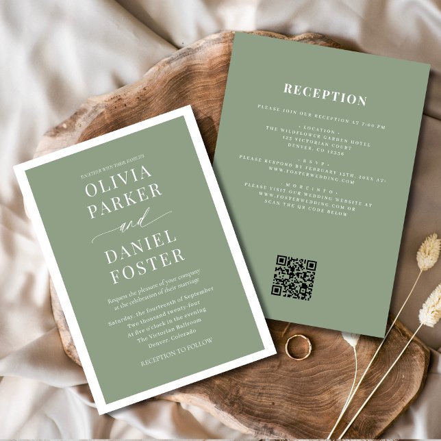 Convites Casamento de Código QR Verde Clássico Tudo em Um S (Criador carregado)
