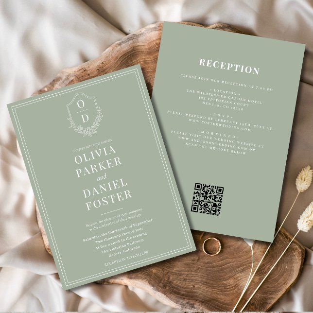 Convites Casamento de Código QR Verde de Todos em Um Sage C (Criador carregado)