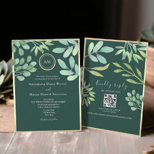 Convites Casamento de Código QR Verde Esmeralda