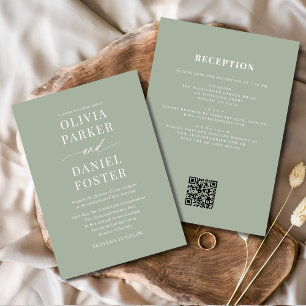 Convites Casamento de Código QR Verde Tudo em Um Sage