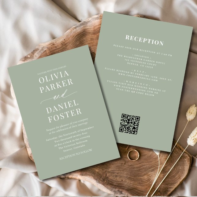 Convites Casamento de Código QR Verde Tudo em Um Sage (Criador carregado)