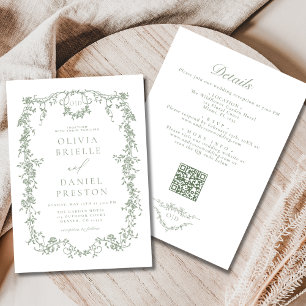 Convites Casamento de Código QR Verde Tudo em Um Sage Franc