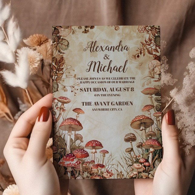 Convites Casamento de Cogumelo Aquarela Outono Florestal (Criador carregado)
