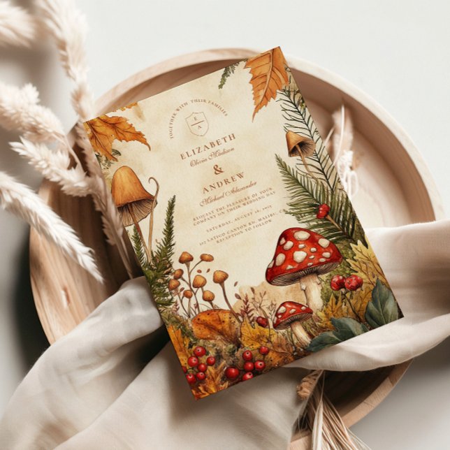 Convites Casamento de Cogumelos da Floresta Vintage (Criador carregado)