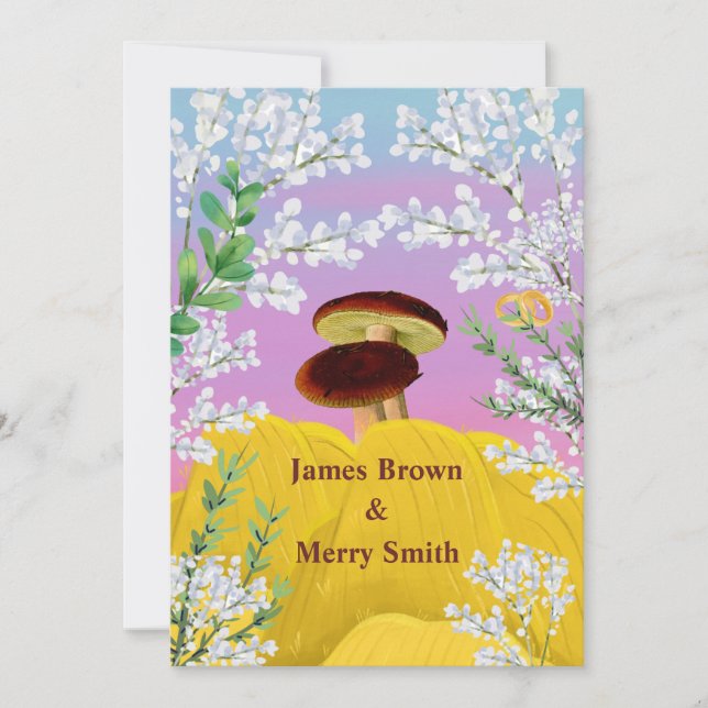 Convites Casamento de Cogumelos no Love Haystack Flowers (Frente)