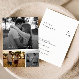 Convites Casamento de Colagem de Fotos 3 Preto e Branco Ele