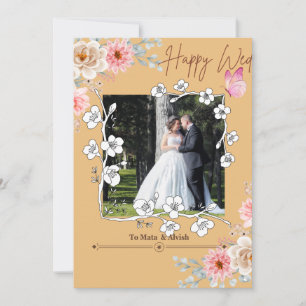 Convites Casamento de Colagem de Fotos Castanho-Claro Elega