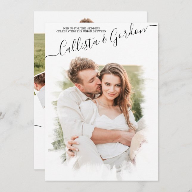 Convites Casamento de Colagem de Fotos com Script Minimalis (Frente/Verso)