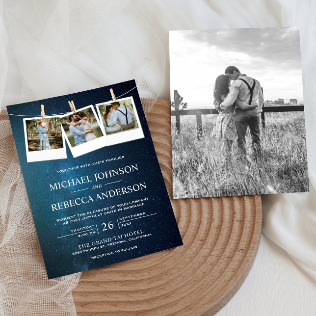 Convites Casamento de Colagem de Fotos da Galáxia Azul do U (Criador carregado)