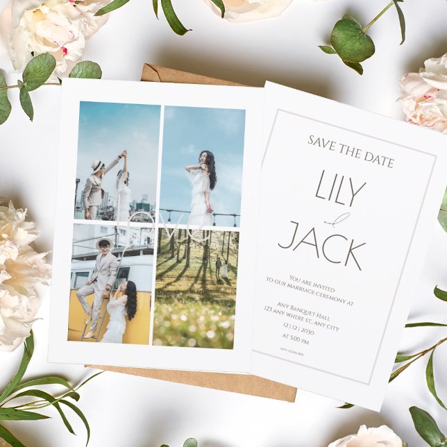 Convites Casamento de Colagem de Fotos do Amor Romance Bran (1)
