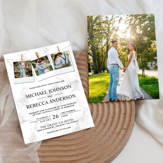 Convites Casamento de Colagem de Fotos do Mármaco Branco El (Criador carregado)