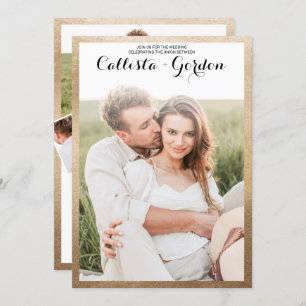 Convites Casamento de Colagem de Fotos Douradas e Simples M