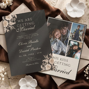 Convites Casamento de Colagem de Fotos em Preto Elegante e