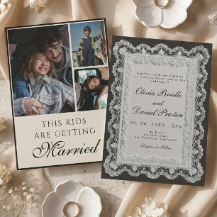 Convites Casamento de colagem de fotos em renda antiga e el
