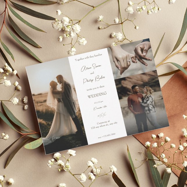 Convites Casamento de colagem de fotos minimalista (1)
