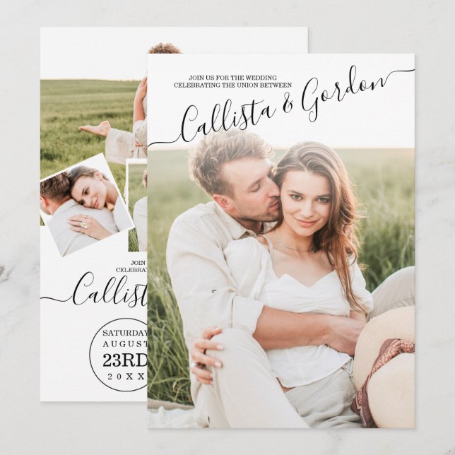 Convites Casamento de Colagem de Fotos Simples Elegante (Frente/Verso)