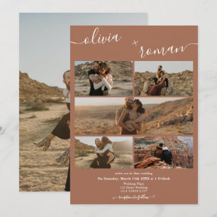 Convites Casamento de colagem em grade de 6 fotos em terrac