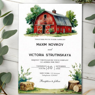 Convites Casamento de Colagem Floral Rustic Barn Watercolor