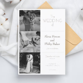 Convites Casamento de Colagem Mínima de Fotos Preto e Branc