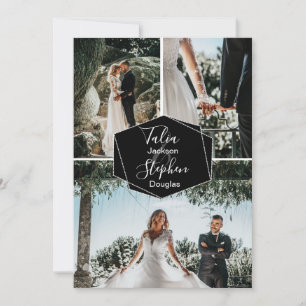 Convites Casamento de colagem simples e elegante preto 3