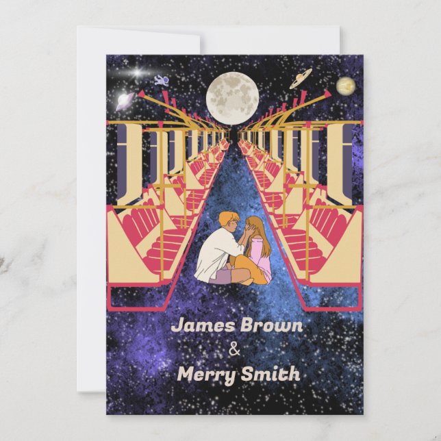 Convites Casamento de Comboios Românticos Noturnos da Lua E (Frente)