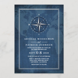 Convites Casamento de Compass Azul e Branco com Marinho Náu