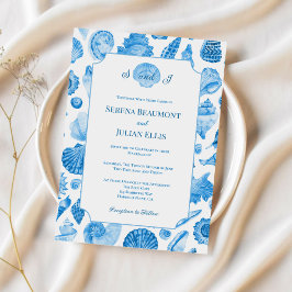 Convites Casamento de Concha Marinha Azul Centáurea Costeir