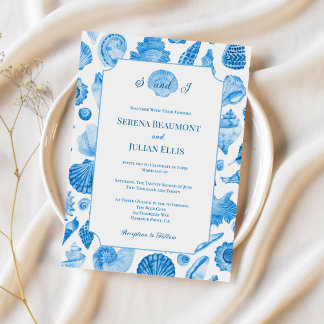 Convites Casamento de Concha Marinha Azul Centáurea Costeir