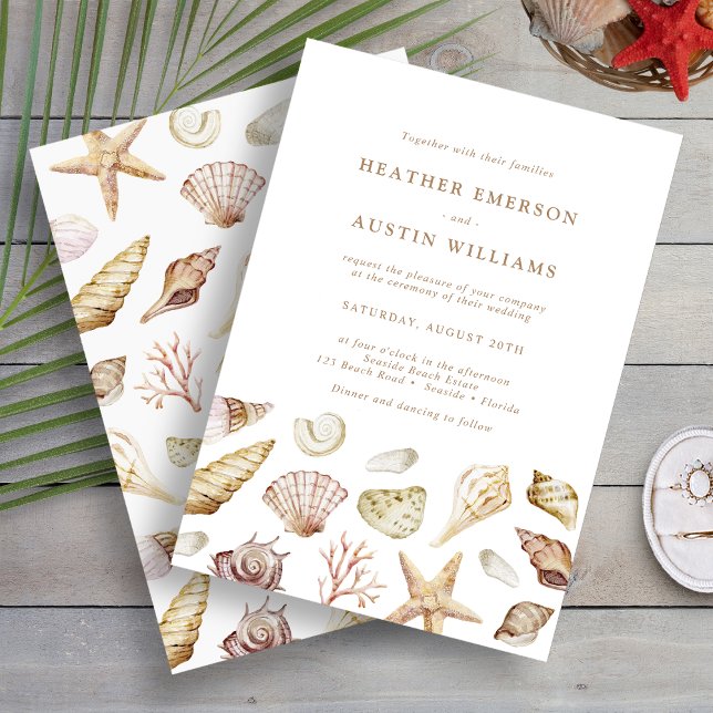 Convites Casamento de Conchas (Seashell Watercolor Elegant Beach Wedding Invitation by Painted Paperie
)