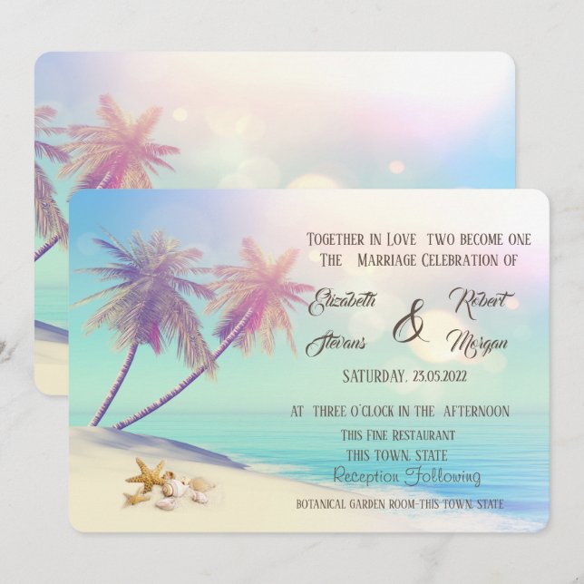 Convites Casamento de Conchas do Palms Beach (Frente/Verso)