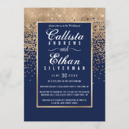 Convites Casamento de Confetti com Glitter Dourado Azul-Mar