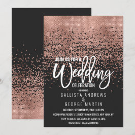Convites Casamento de Confetti com Glitter Dourado Rosa pre