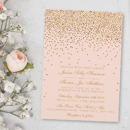 Convites Casamento de Confetti Dourado e Rosa Esbranquiçado